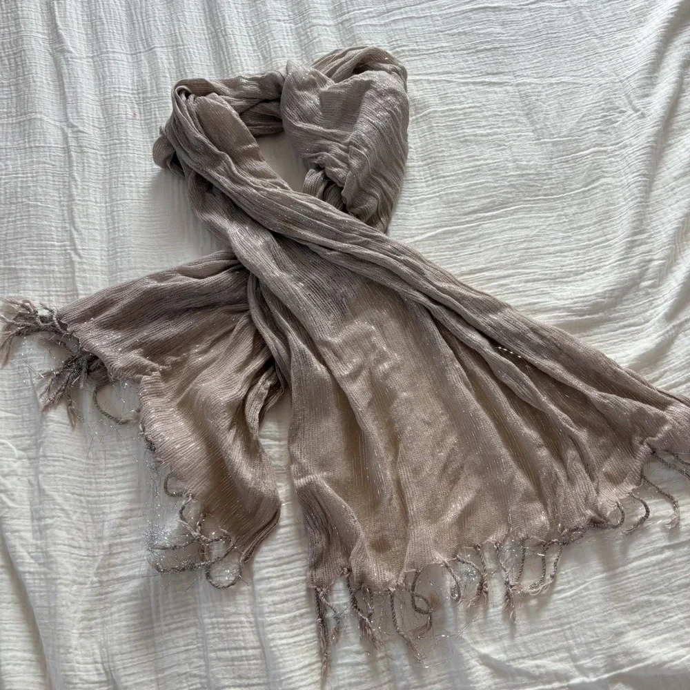 Y2K party Scarf Shimmer Metallic Rose Gold Boho Fringe Wrap Lightweight Crinkle